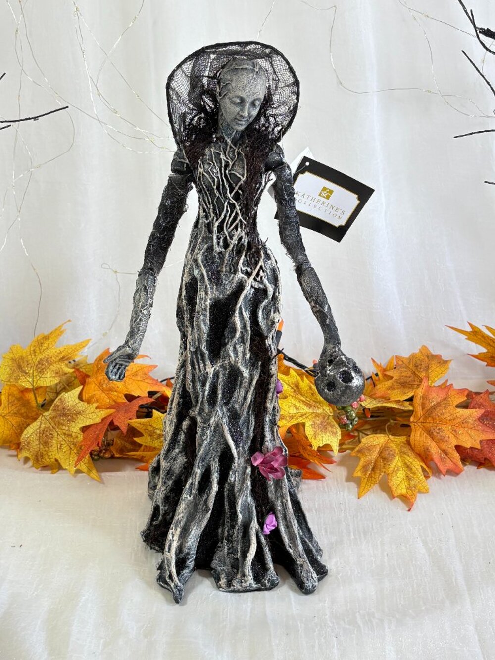 Katherine's Collection Halloween FOREST CEMETERY Ghost Tree Lady w/ Skull New